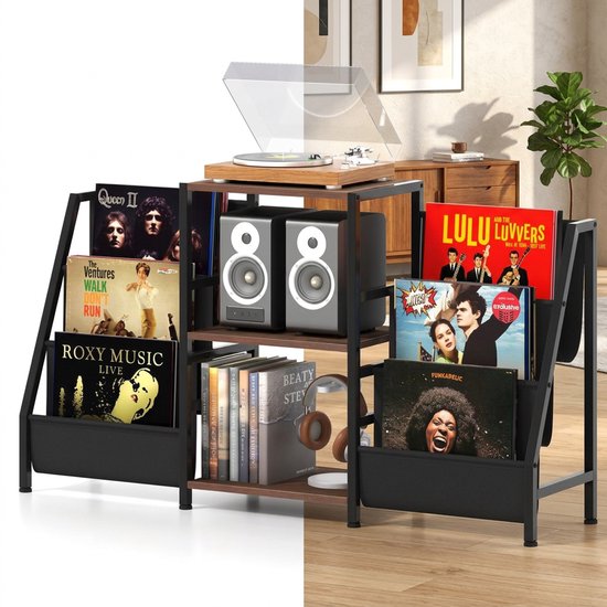 Platenspeler Meubel - LP-kast - Platenspelerkast - Draaitafelstandaard - Platenspelerstandaard - Vintage Displayplank - Rustiek bruin