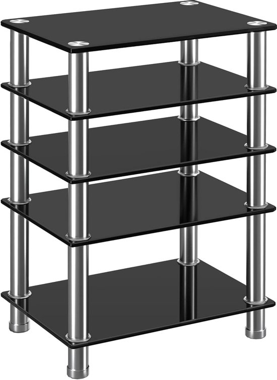 Platenspeler Meubel - Racks en Stands Audio Rack Kast AV Plank TV Tafel Stand 5 lagen Gehard Glas Planken voor Draaitafel Platenspeler DVD Stand Audio Entertainment Unit Media Cabinet met Draaitafelhouder van Fitueyes