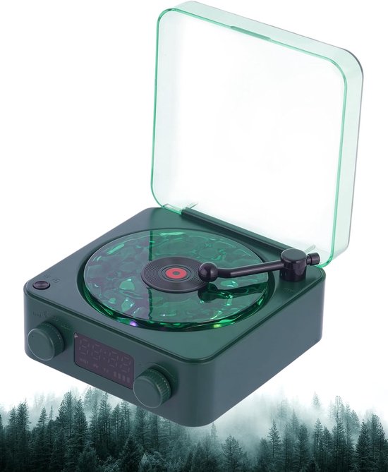 Platenspeler - Platenspeler bluetooth - Vinylspeler - platenspeler met speakers - Bluetooth-luidspreker - draagbare vintage vinylluidspreker met oceaangeluid en witte ruis - met instelbaar licht en timer voor slaapkamer, feest（Donkergroen）