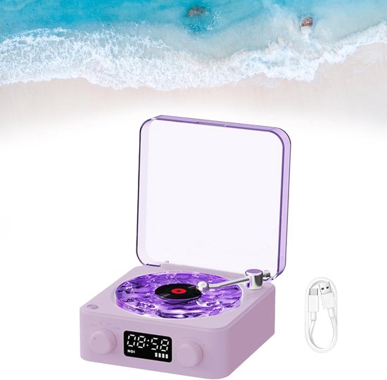 Platenspeler - Platenspeler bluetooth - Vinylspeler - platenspeler met speakers - Bluetooth-luidspreker - draagbare vintage vinylluidspreker met oceaangeluid en witte ruis - met instelbaar licht en timer voor slaapkamer, feest（Paars）