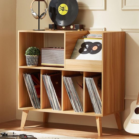 Platenspeler Stand - Platenspeler Meubel - Hout - Vinyl Opbergsysteem voor LP's - Platenkast - LP Record Holder - Display Rek voor Draaitafel, Boeken & Tijdschriften - Platenspelerstandaard - Vintage Bruin & Zwart - Audio Meubel