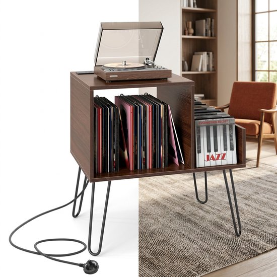 Platenspelermeubel - LP-kast - Platenspelerkast - Draaitafelstandaard - Platenspelerstandaard - Vintage Displayplank - Bruin