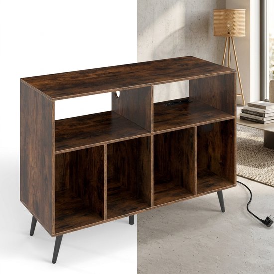 Platenspelermeubel - LP-kast - Platenspelerkast - Draaitafelstandaard - Platenspelerstandaard - Vintage Displayplank - Rustiek bruin
