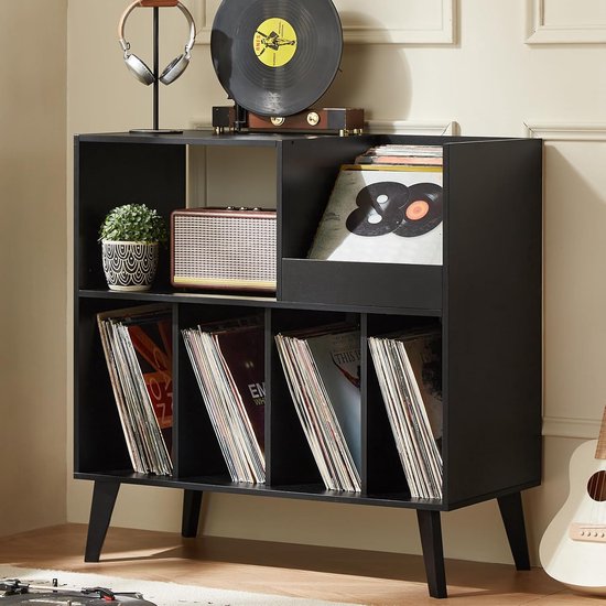 Platenstandaard - Platenspeler Meubel - Vinyl Platenrek voor 300 LP's - Vinyl Opslag met Presentatievlak - LP Houder - Albumhouder - Industrieel Design - Muziekkamer & Woonkamer - Grote Capaciteit - Vinyl Rek - Vintage Bruin & Zwart