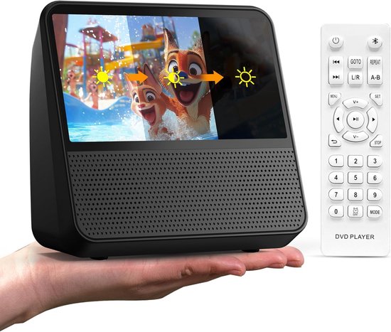 Portable Car DVD Player, 7 Hours Rechargeable Battery, Support CD/DVD/Bluetooth/USB/MP3/AV, Built-in CD/DVD Player with Two Speakers (Black)