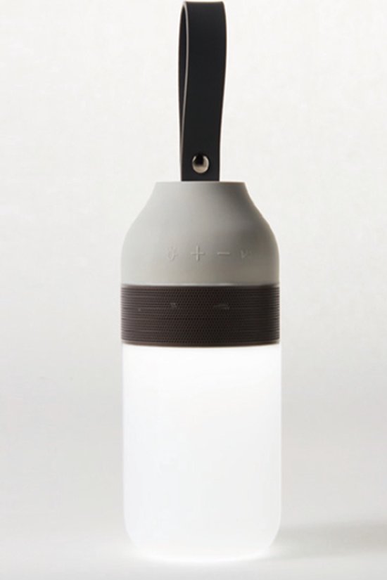 POUT EARS2 Draagbare LED Lantaarn met Bluetooth-luidspreker, waterbestendig, elegant ontwerp, Grap and Go-concept, Grijs van POUT