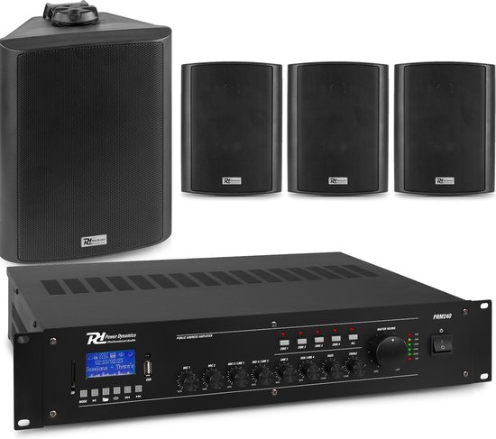 Power Dynamics Buitenspeakerset zwart - 4 speakers en 4-zone versterker - Bluetooth - 100V van Power Dynamics