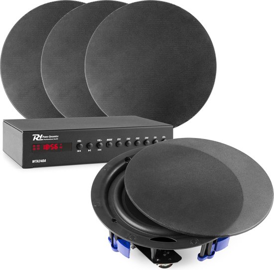 Power Dynamics Installatie speakerset met 4x low profile speakers - Bluetooth - 80W - Zwart