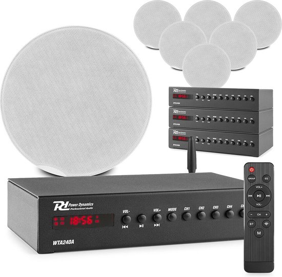 Power Dynamics multiroom 4-zone smart WiFi plafondspeaker systeem - Voor 4 kamers - Met Bluetooth