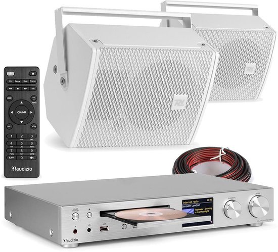 Power Dynamics PDW5W indoor muziekinstallatie - Met speakers en tuner - WiFi internetradio - Wit van Merkloos