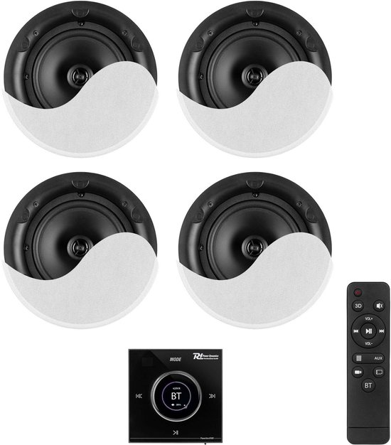 Power Dynamics Powerline B100BSet inbouw versterker met 4 plafondspeakers - 6.5 inch - 4x 25W