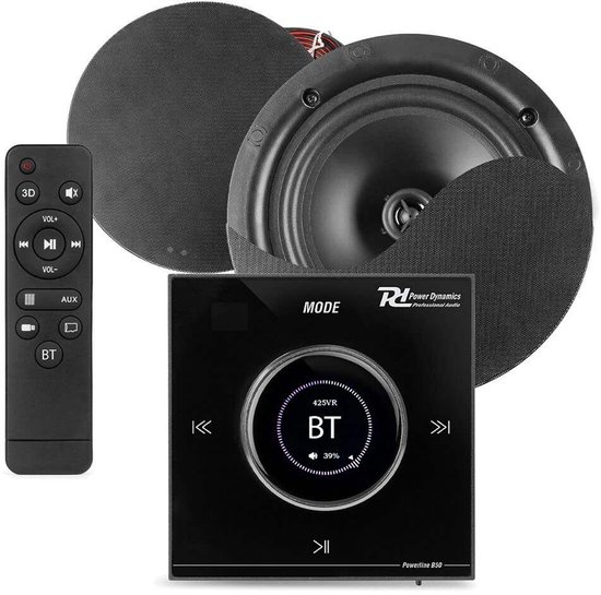 Power Dynamics Powerline B50B inbouw versterker met 2 plafondspeakers - 6.5 inch - 2x 25W - Zwart