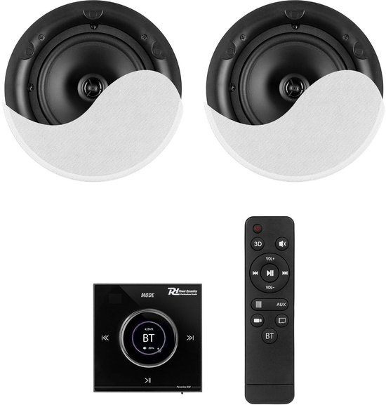 Power Dynamics Powerline B50BSet inbouw versterker met 2 plafondspeakers - 6.5 inch - 2x 25W van Merkloos