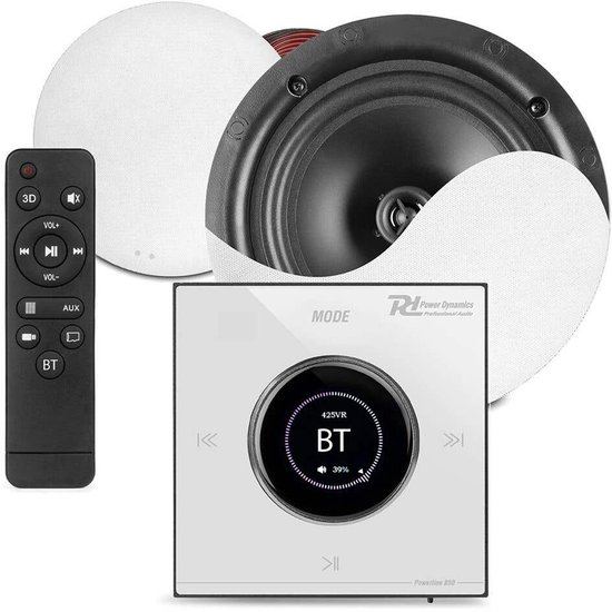 Power Dynamics Powerline B50W inbouw versterker met 2 plafondspeakers - 6.5 inch - 2x 25W - Wit