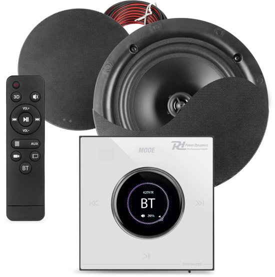 Power Dynamics Powerline B50W inbouw versterker met 2 plafondspeakers - 6.5 inch - 2x 25W - Zwart