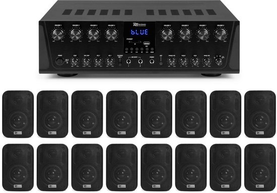 Power Dynamics PV280BT geluidsinstallatie - Met 16 speaker en 8-zone versterker - Bluetooth - 800W van Merkloos