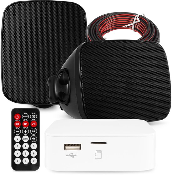 Power Dynamics set van 2 buiten speakers - Waterdichte mini speakerset outdoor - Bluetooth - Zwart van Merkloos