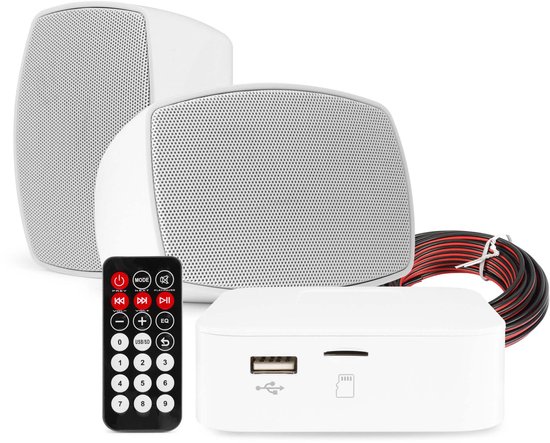 Power Dynamics set van 2 waterdichte buiten speakers met Bluetooth versterker - Wit van Merkloos