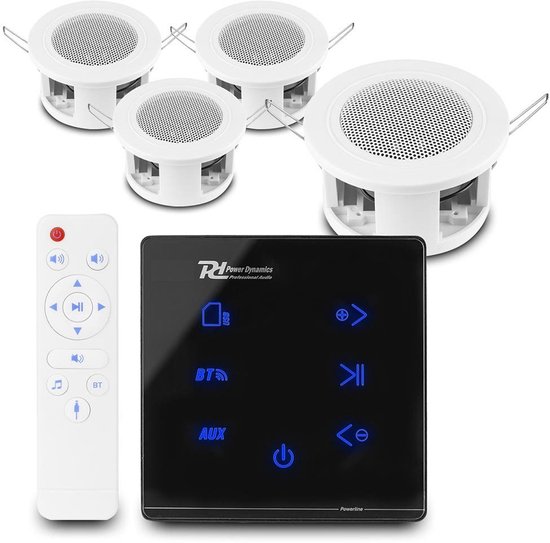 Power Dynamics set van 4 CSBA3L plafondspeakers met de A50B inbouw versterker - Bluetooth - 2x 20W