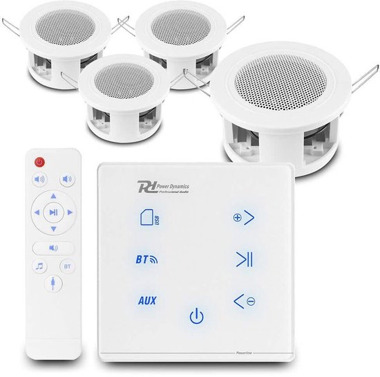 Power Dynamics set van 4 CSBA3L plafondspeakers met de A50W inbouw versterker - Bluetooth - 2x 20W