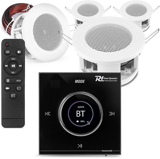 Power Dynamics set van 4 CSBA3L plafondspeakers met de B50B inbouw versterker - Bluetooth - 2x 25W