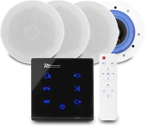 Power Dynamics set van 4 ESCS5 plafondspeakers met de A100B inbouw versterker - Bluetooth - 4x 20W
