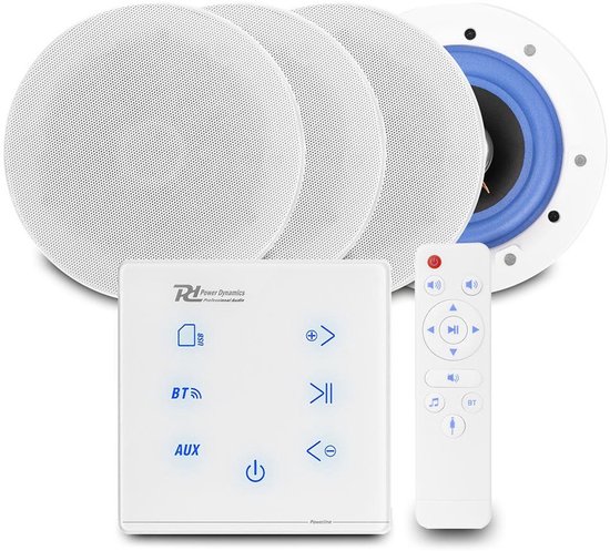 Power Dynamics set van 4 ESCS5 plafondspeakers met de A100W inbouw versterker - Bluetooth - 4x 20W