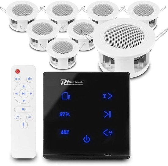 Power Dynamics set van 8 CSBA3L plafondspeakers met de A100B inbouw versterker - Bluetooth - 4x 20W