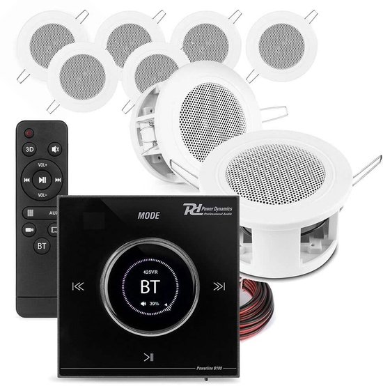 Power Dynamics set van 8 CSBA3L plafondspeakers met de B100B inbouw versterker - Bluetooth - 4x 25W