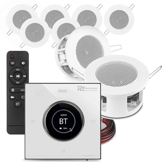 Power Dynamics set van 8 CSBA3L plafondspeakers met de B100W inbouw versterker - Bluetooth - 4x 25W