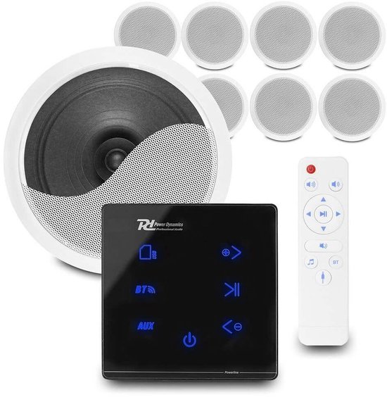 Power Dynamics set van 8 CSPS6 plafondspeakers met de A100B inbouw versterker - Bluetooth - 4x 20W