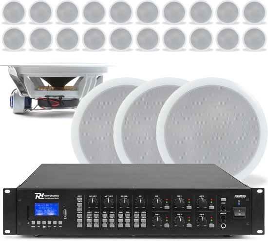 Power Dynamics uitgebreide plafond speaker set met 24 speakers - 100V - Wit van Power Dynamics