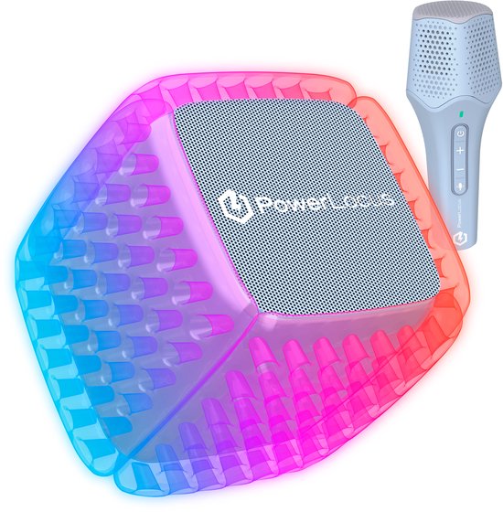 PowerLocus Aero - Draadloze Speaker en Karaoke voor Kinderen en Volwassenen - Bluetooth Speaker met Draadloze Microfoon - Draagbare - Spatwaterdicht - Micro SD Mode - Licht Blauw van Merkloos