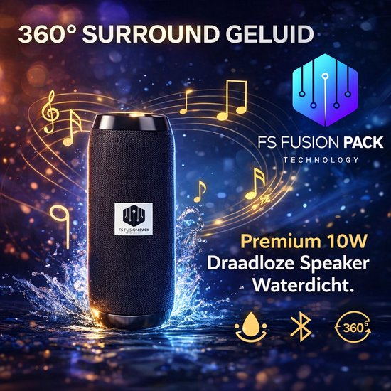 Premium 10W Wireless Speaker Waterproof FS Fusion Pack TG117 Draagbare Bluetooth Speaker – Waterproof IPX7 – Super Bass – USB/TF/FM – Outdoor Wireless Speaker – 10W – 1200mAh – Zwart- 2026-Cadeau- van Merkloos