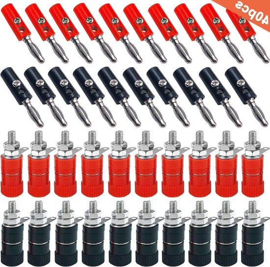 Premium 4mm Banana Plug Socket Connector Kit met 20 Nickel Plated Banana Plugs en 20 Binding Post Terminals voor Speakers en Audio/Video Systemen