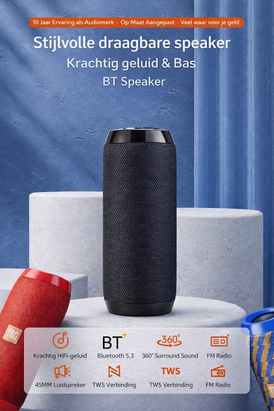 Premium Draadloze Bluetooth Speaker V5.3 Wireless Speaker-Draadloze Luidspreker Stereo Sound Draadloze Luidspreker - Waterdicht IPX7 - 10-15 Uur Batterij - Mini Outdoor Speaker - FM Radio - AUX & TF/SD - 5-10W Krachtig– (zwart)Draagbare Speaker van Merkloos