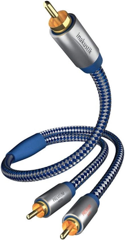 Premium Y Subwoofer Kabel - 2 Meter - Krachtige en Dynamische Bas - Dubbele Afscherming - Blauw/Zilver