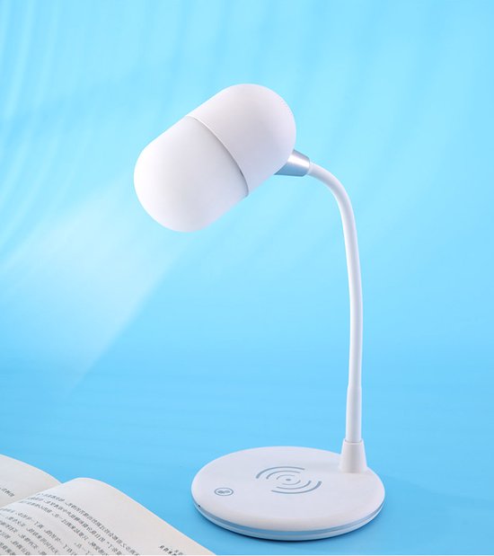 PriFri - 3 in 1 draadloze oplader, Bluetooth luidspreker, LED lamp, Wit van PriFri