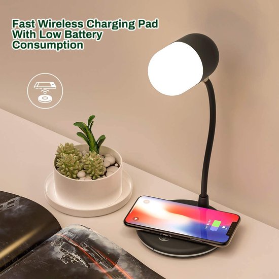 PriFri - 3 in 1 draadloze oplader, Bluetooth luidspreker, LED lamp, Zwart