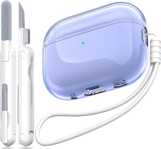Pro 2e/1e generatie hoes, compatibel met Airpods Pro Case 2e generatie USB C-oplaadpoort, doorzichtige zachte schokbestendige hoes met sleutelkoordreinigingspen,Paars