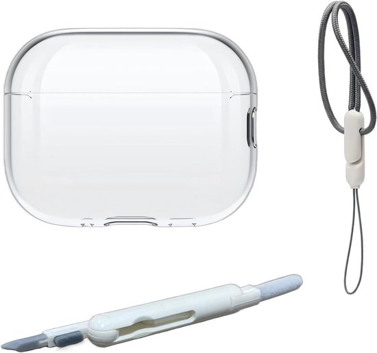 Pro 3 case transparant TPU airpods pro 3 hoes met polsband en reinigingspen, anti-geel Soft Clear Apple Airpods Pro 3 case schokbestendig ondersteunt draadloos & USB-C opladen