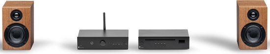 Pro-Ject True HiFi Stereo Set E CD - CD-Speler - Stereo Versterker - Twee Boekenplank Speakers - Zwart/Zwart/Walnoot van Merkloos