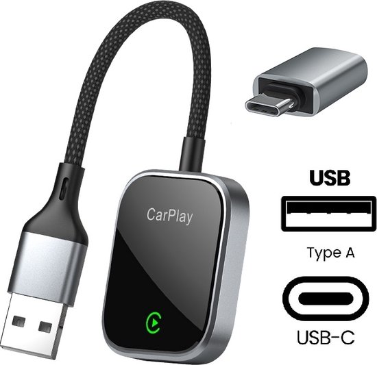 Provium Carplay Dongle - voor Apple Carplay - Draadloos - Draadloze verbinding - alleen voor Apple Carplay voor iPhone - USB en USB-C - zwart van Pro