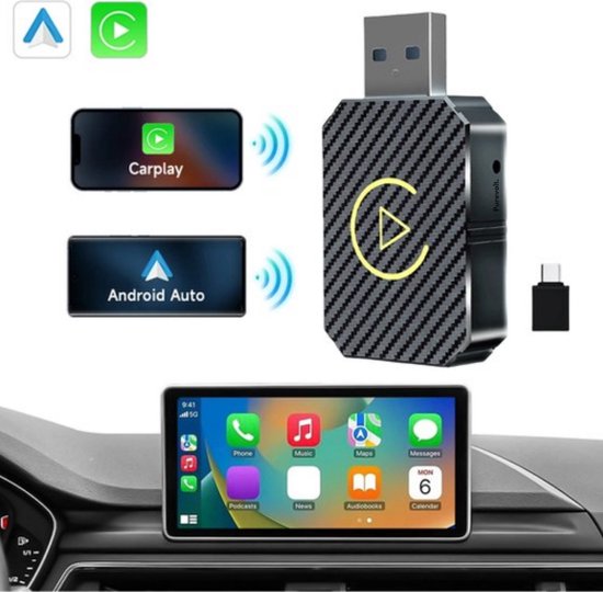 Purevolt. Draadloze Carplay Android Auto Adapter - Wireless - Smart Mini Box - Dongle - Bluetooth -Wifi - Fast Connect - Plug En Play - Box voor OEM Bedrade CarPlay van Purevolt