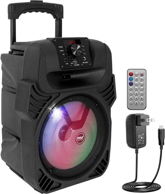 Pyle Bluetooth Luidspreker - Draagbare Speaker - 400 W - Subwoofer Systeem - USB, MP3, FM-Radio - Microfooningang - Multi-Kleur LED Lichten - Ingebouwde Oplaadbare Batterij - Afstandsbediening van Pyle