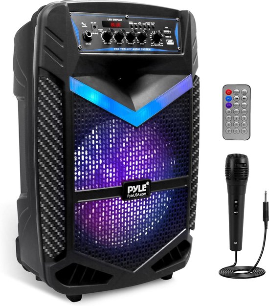 Pyle Bluetooth Luidspreker-Draagbare Speaker met Wielen-600 W-Knipperende Lichten- Afstandsbediening-Stroomadapter en Bekabelde Microfoon van Merkloos