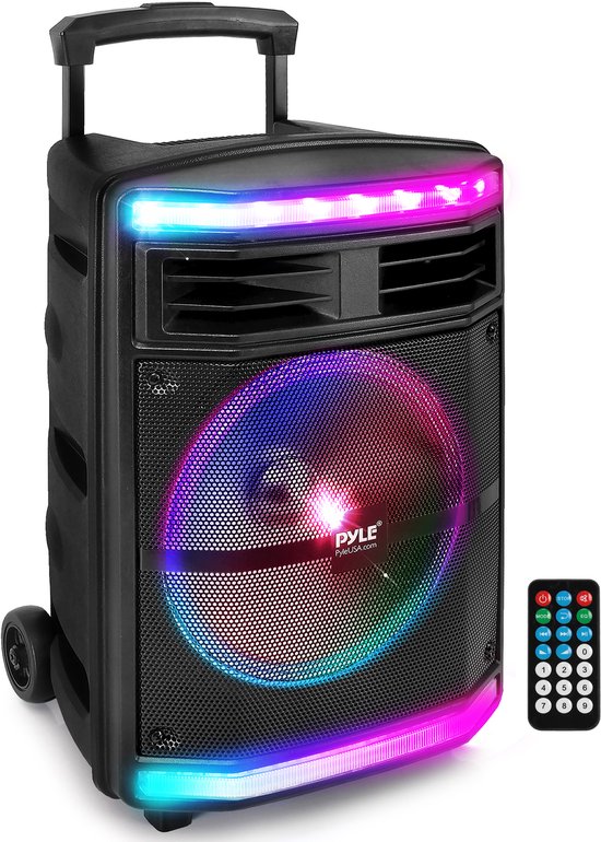 Pyle Bluetooth Luidspreker - Draagbare Speaker met Wielen - 600W -Oplaadbare Batterij - Partyverlichting - MP3, USB, SD-Kaartlezer