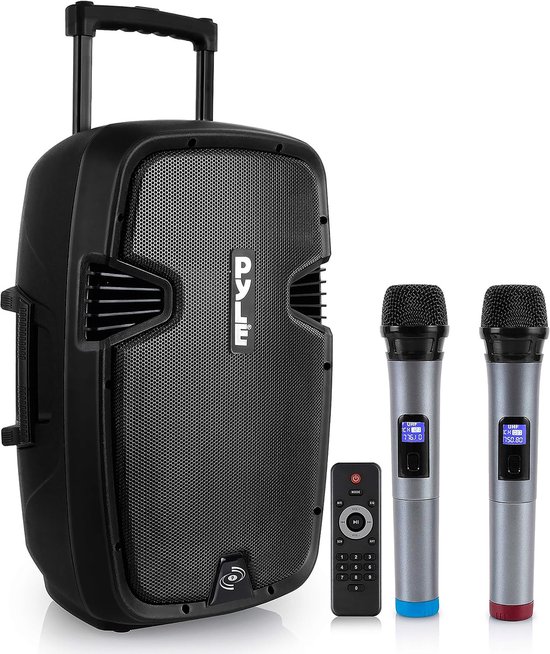 Pyle Bluetooth Luidsprekersysteem - Karaoke Draagbaar PA Luidspreker - 1000W - Draagbare Bluetooth Speaker met Wielen - Outdoor Speaker met Oplaadbare Batterij - 2 Microfoons - Afstandsbediening