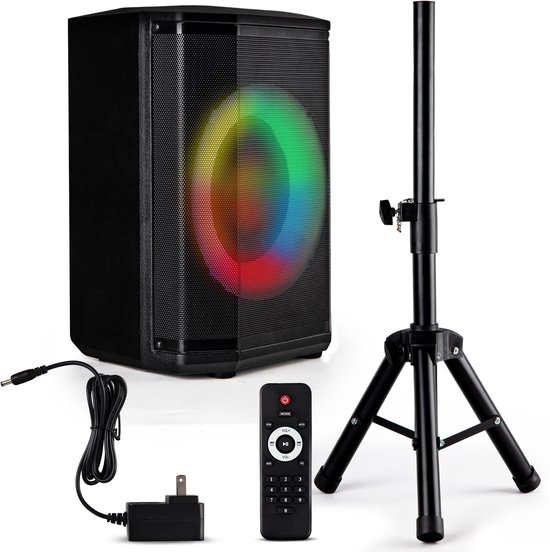 Pyle Bluetooth Party Speaker – 8 inch Woofer – 120W – TWS, USB/Micro SD/FM – LED Ringverlichting – Inclusief Statief – Draagbaar – Binnen/Buiten
