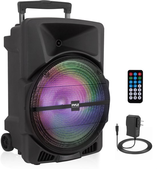 Pyle Bluetooth Party Speaker, Draagbare Speaker met Wielen - 1200W- USB, MP3, AUX 3,5mm Ingang - Knipperende Partylamp - FM Radio